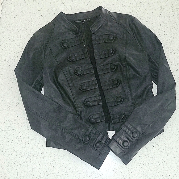 WHBM Cropped Military-Inspured Faux Leather Jacket, Black, Size 2 - Picture 1 of 9